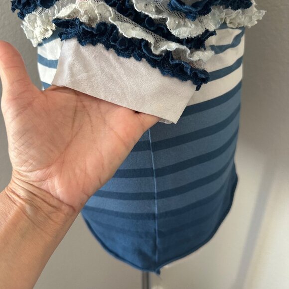 Jean Paul Gaultier Ruffled Blue & White Striped Lace Top Spaghetti Straps Sz S - Picture 9 of 16